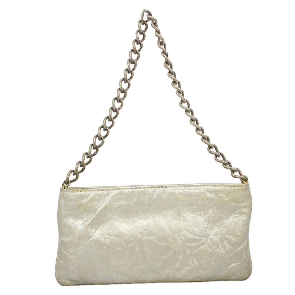 Chanel bag/pouch, Camellia design, leather, silver, women's.